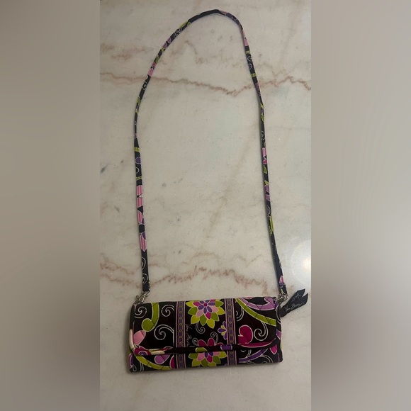 Vera Bradley Retired Purple Punch Tri-Fold Crossbody Wallet 2009 Pattern - Picture 1 of 7